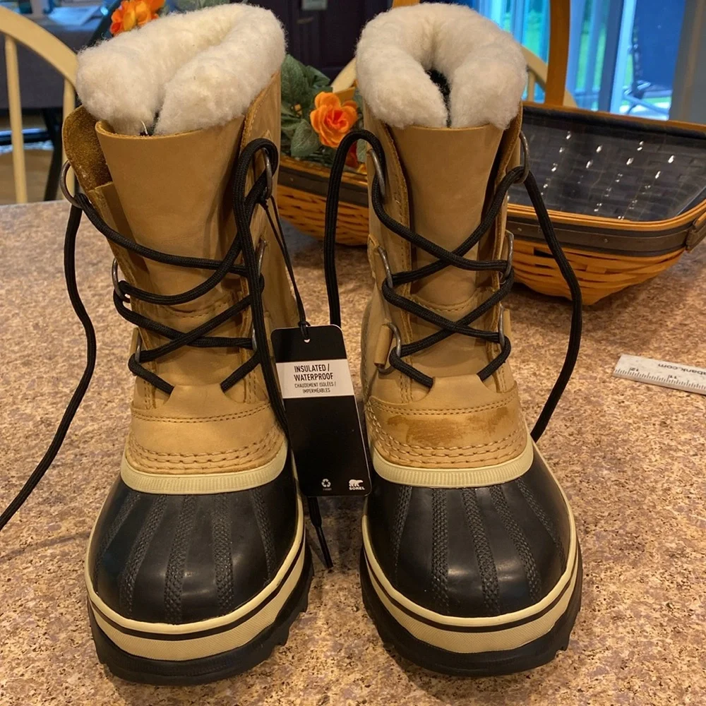 NWT Sorel Caribou Winter Waterproof Boots Youth 3 1123511 Faux Fur FLAWS  No Box - Picture 7 of 17